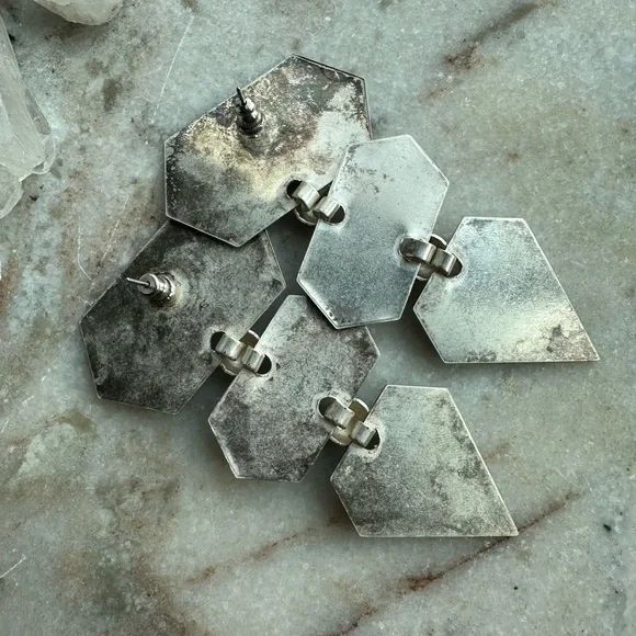 Vintage Silver Geometric Modernist Statement Drop Earrings - Picture 3 of 6